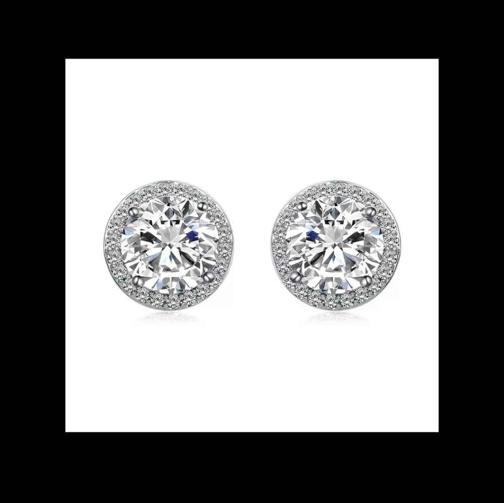 SALE New Silver Halo Round Studs - Picture 6 of 6